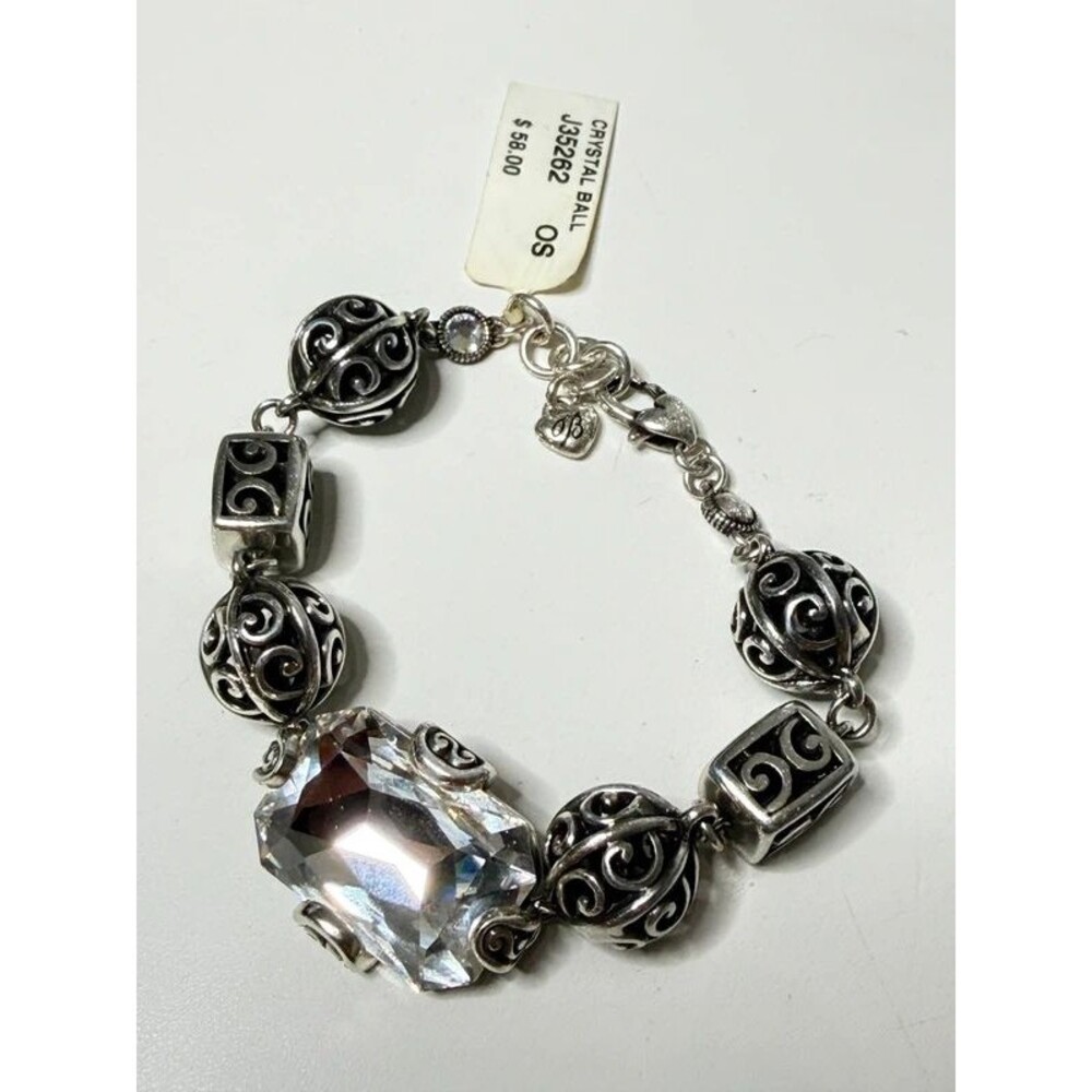 Brighton Crystal Ball Bracelet Silver Tone Scrollwork Statement Jewelry